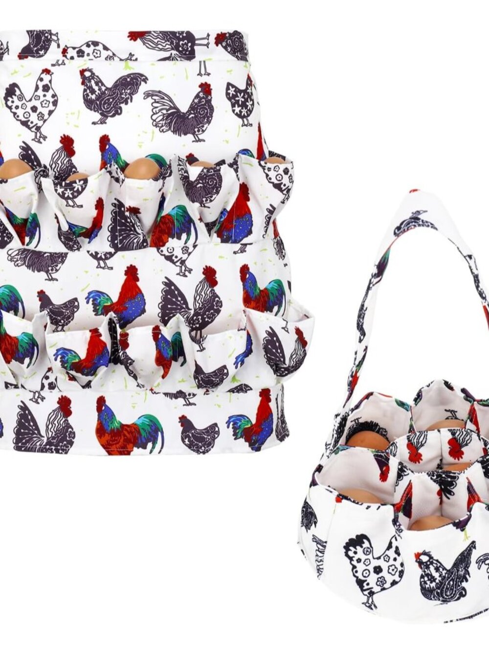 Egg Collecting Apron and Basket, 12 Deep Pockets Chicken Apron and 7 Deep Pocket